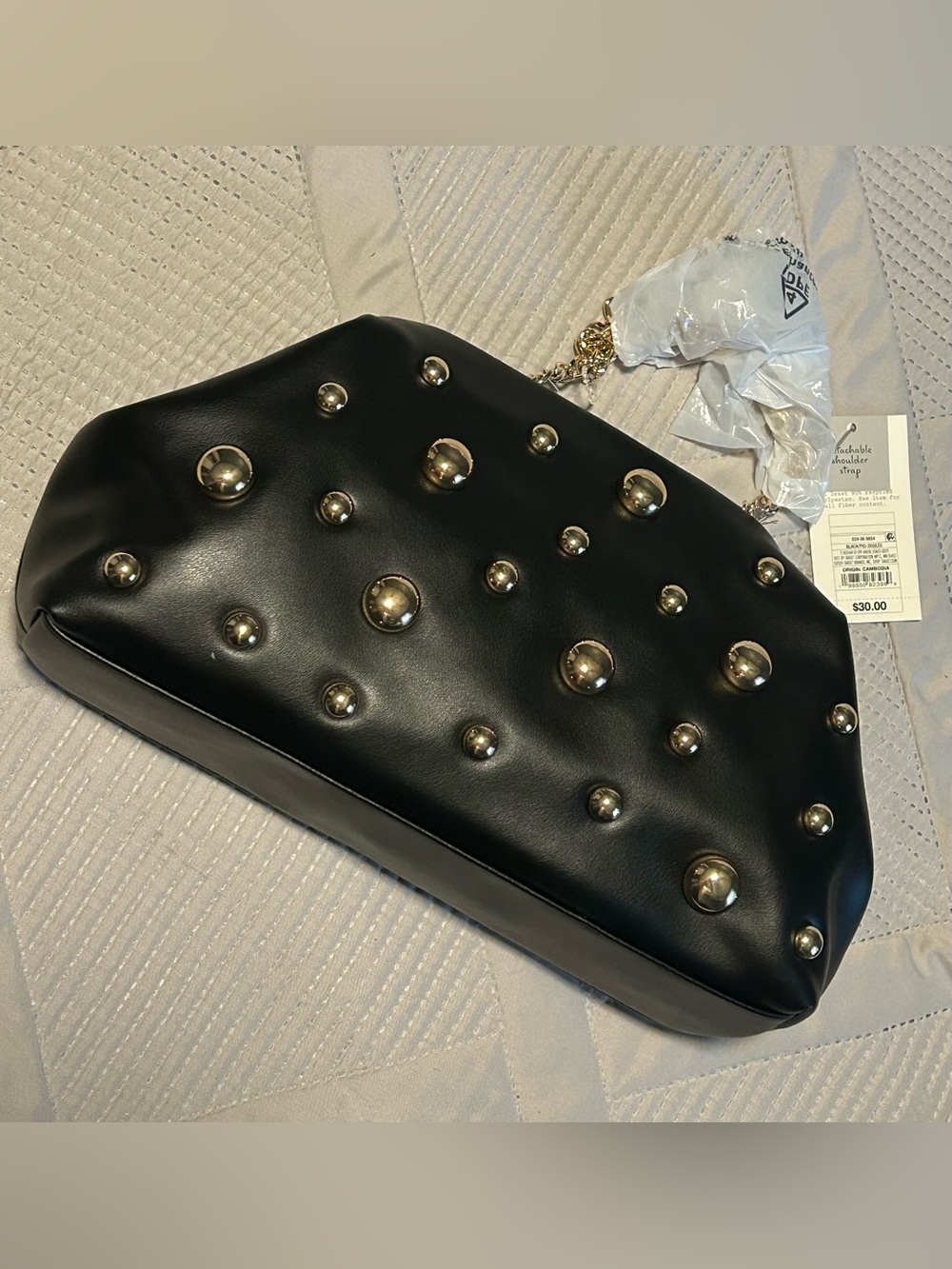 NWT A New Day Studded Oversized Clutch Bag with Gold Chain Strap - Black